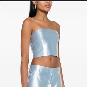 Shiny Blue Strapless Top and Pants Set